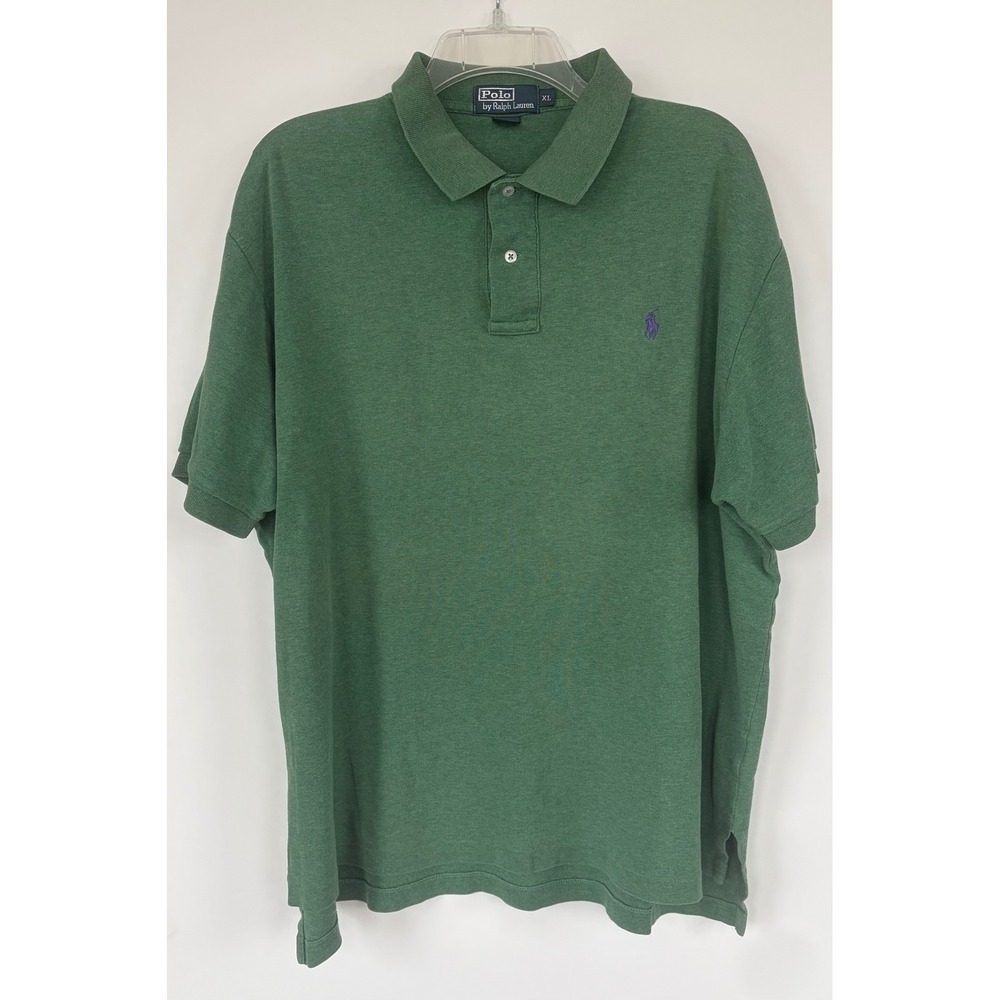 Polo Ralph Lauren Mens XL Green Short Sleeve Polo Shirt Purple Pony Logo Cotton